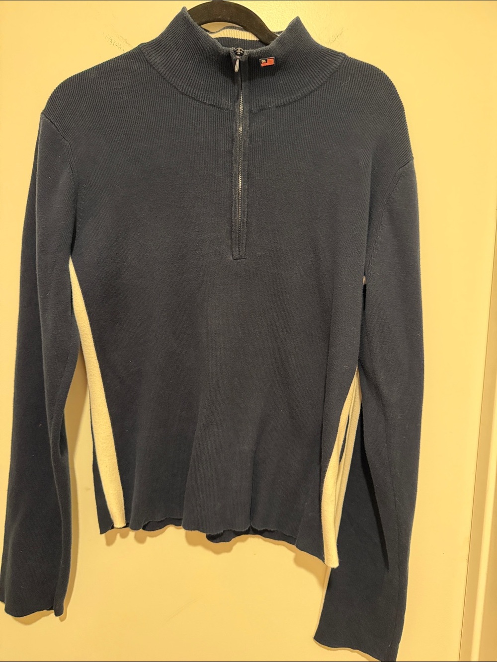 Polo by Ralph Lauren Navy Half-Zip Turtleneck Sweater with Cream Side Panels